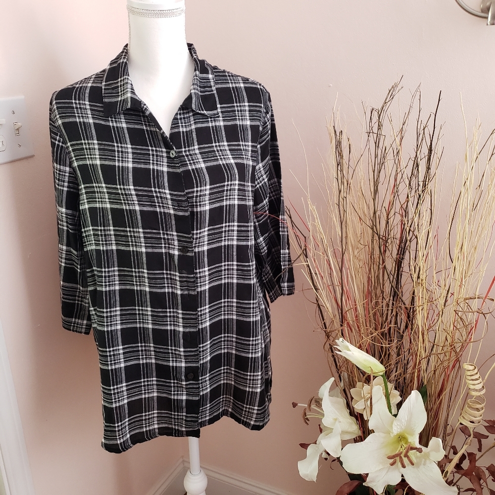 ALIA shirt top blouse sleeves 3/4 black white sz14